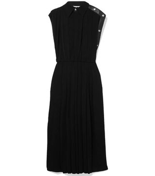 Givenchy + Leather-Trimmed Pleated Jersey Midi Dress