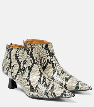 Ganni + Snake-Effect Faux Leather Ankle Boots in Multicoloured