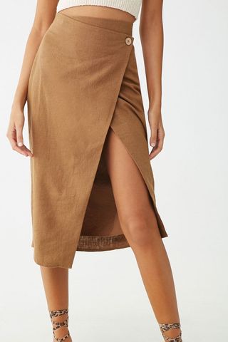 Forever 21 + Linen-Blend Wrap Midi Skirt