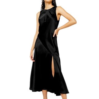 Topshop + Sleeveless Satin Split Dress