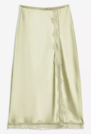 Topshop + Lace Trim Bias Satin Midi Skirt