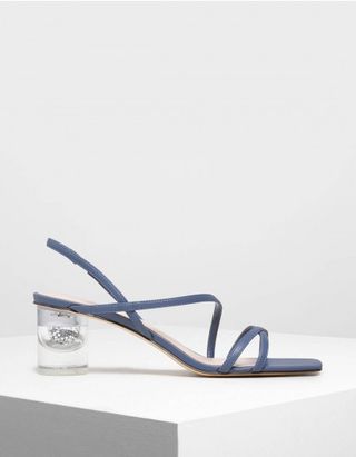 Charles & Keith + Asymmetric Strap Lucite Heel Sandals