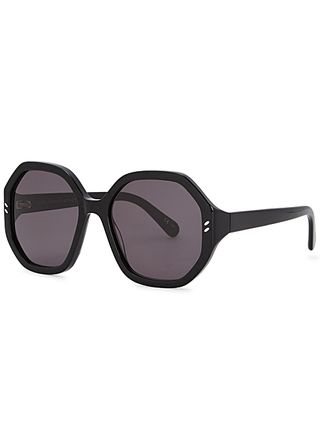 Stella McCartney + Black Hexagon-Frame Sunglasses