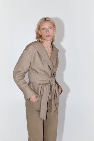 Zara + Belted Linen Blouse