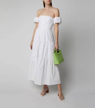 Staud + Elio Off-The-Shoulder Cotton-Poplin Midi Dress