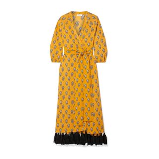 Rhode Lena + Tasseled Printed Cotton-Voile Wrap Maxi Dress
