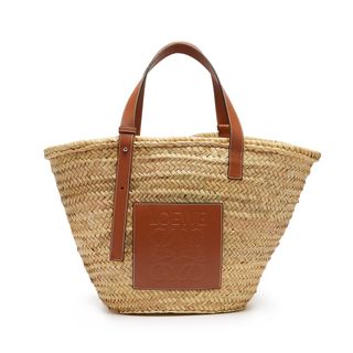 Loewe + Leather-Trimmed Woven Basket Bag