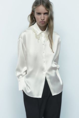 Zara + Pearl Satin Effect Blouse