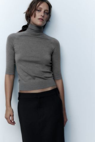 Zara + High-Collar Knit Sweater