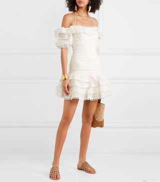 Zimmermann + Allia Cold-Shoulder Ruffled Linen Mini Dress