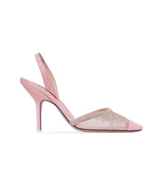 Attico + Crystal-Embellished Mesh and Moire Slingback Pumps