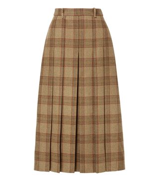 Gucci + Belted Checked Wool Midi Skirt