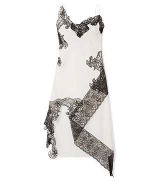 Marques' Almeida + Asymmetric Lace-Trimmed Cotton-Poplin Midi Dress