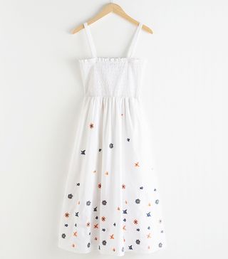 & Other Stories + Embroidered Smocked Midi Dress