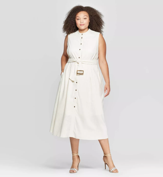 Who What Wear x Target + Sleeveless Crewneck Belted Flare Midi Dress
