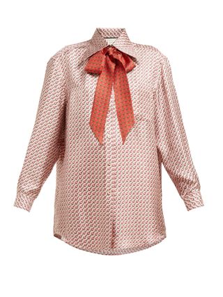 Gucci + Stirrup Print Pussybow Blouse