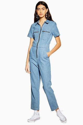 Topshop + Mid Stone Short Sleeve Boiler Suit