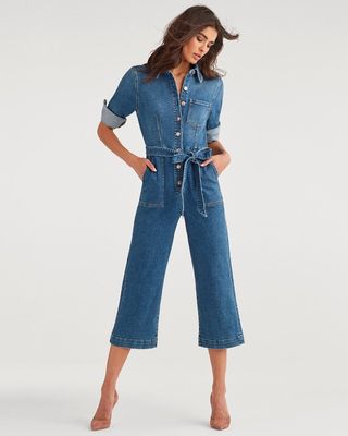 7 for All Mankind + Luxe Vintage Cropped Alexa Playsuit in Femme