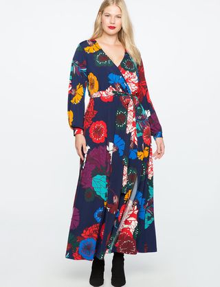 Eloquii + Printed Wrap Maxi Dress