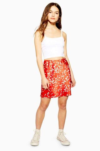 Topshop + Red Dalmatian Bias Satin Mini Skirt