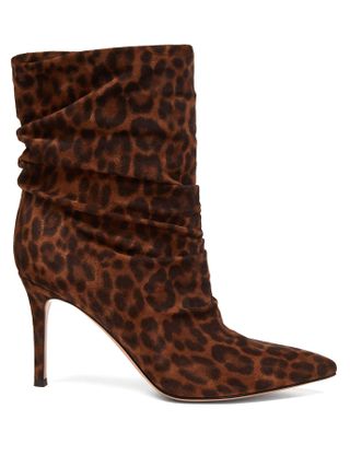 Gianvito Rossi + Cecile 85 Leopard-Print Suede Ankle Boots