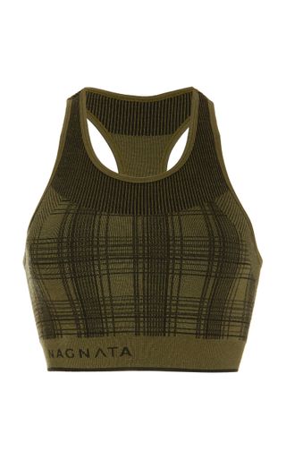 Nagnata + Checked Wool-Blend Racer-Back Bra Top