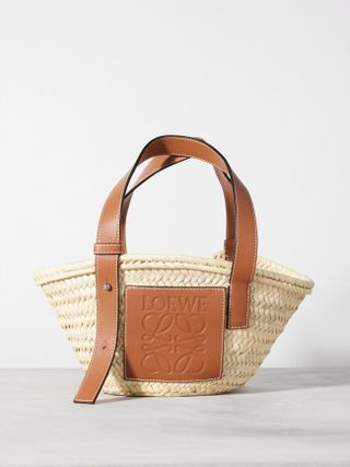 Loewe + Anagram-Logo Small Leather-Trim Raffia Basket Bag