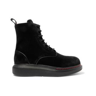 Alexander Wang + Leather-Trimmed Velvet Exaggerated-Sole Ankle Boots