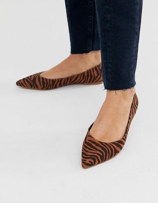 ASOS + Latch Pointed Ballet Flats in Tiger