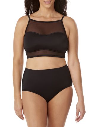 100 Degrees + Mesh Cropped High Neck Swimsuit Top