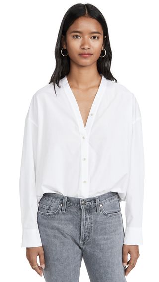 Vince + V Neck Button Down