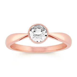 Shane Co. + Round Bezel-Set White Sapphire Ring in 14k Rose Gold