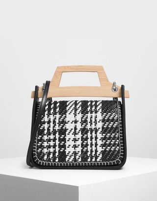 Charles & Keith + Woven Wood Effect Top Handle Bag