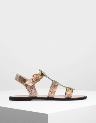 Charles & Keith + Snake Print Strappy Sandals