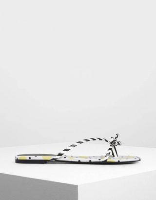 Charles & Keith + Strappy Bow Print Thong Sandals
