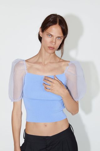 Zara + Knit Top With Balloon Sleeves