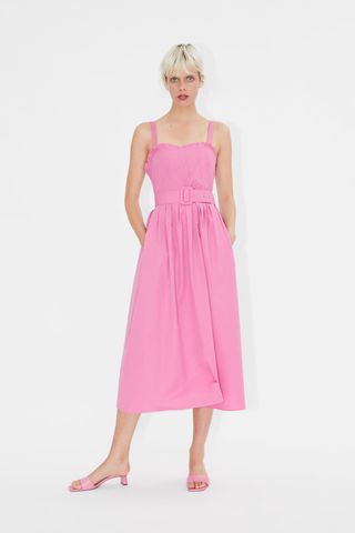 Zara + Belted Poplin Dress