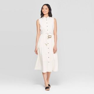 Who What Wear x Target + Sleeveless Crewneck Belted Flare Midi Dress