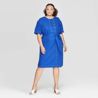 Who What Wear x Target + Pleated Short Sleeve Crewneck Dress