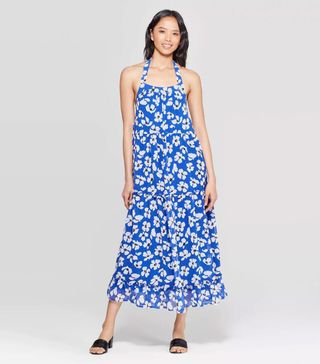 Who What Wear x Target + Floral Print Off the Shoulder Sleeveless Tiered Halter Maxi Dress