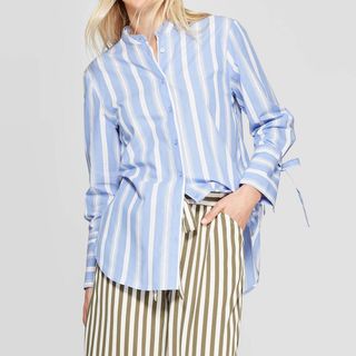 Who What Wear x Target + Striped Long Sleeve Collared Neck Button-Up Boyfriend Shirt