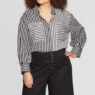 Who What Wear x Target + Striped Long Sleeve Button-Down Shirt