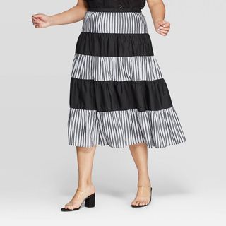 Who What Wear x Target + Striped Mid-Rise Blocked A Line Skirt
