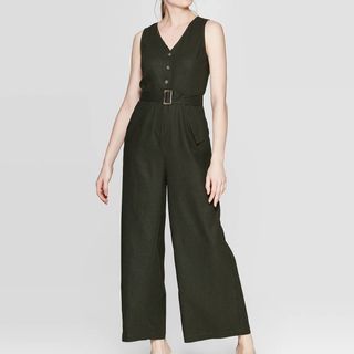 Who What Wear x Target + Sleeveless V-Neck Ankle Length Belted Jumpsuit