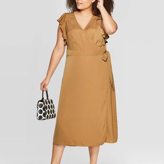Who What Wear x Target + Flutter Short Sleeve V-Neck Midi A Line Dress