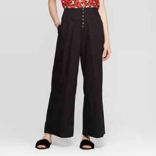 Who What Wear x Target + Mid-Rise Pleated Button-Front Wide Leg Pants