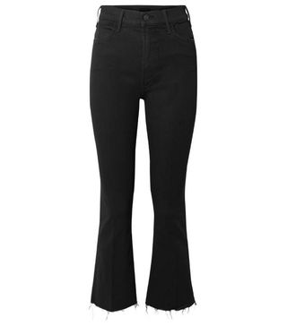 Mother + The Hustler Cropped Frayed High-Rise Flared Jeans