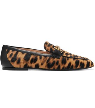 Tod's + Embellished Leather-Trimmed Leopard-Print Calf-Hair Loafers