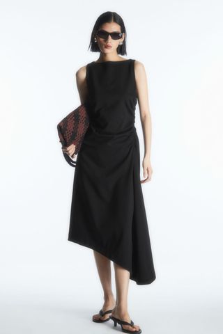 COS + Asymmetric Gathered Midi Dress