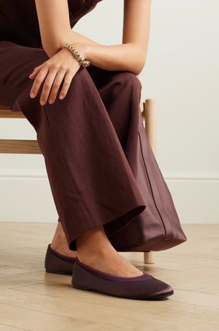 LouLou Studio + Frano Stretch Jersey-Trimmed Satin Ballet Flats